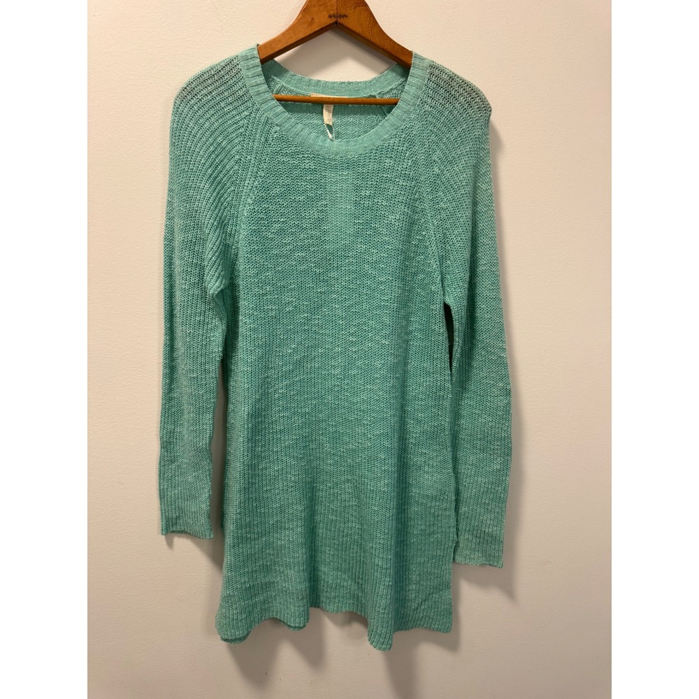 Eileen Fisher Shining Water Organic Linen Cotton Slub Tunic Sweater Teal S NEW